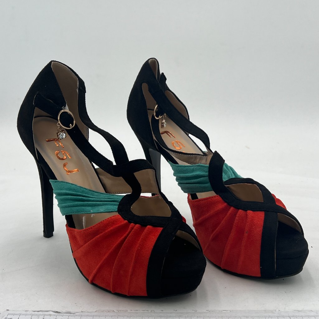 Fsj Black Colorful Strappy Platform High Heel Sandals Party Dress Shoes